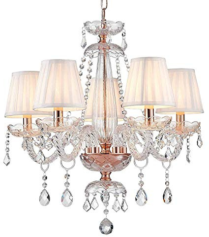 MIMMIC Candelabro de Cristal Retro Europeo con Lámpara de Araña de Hierro Forjado - 5 Velas E14 con Roseta, Base y Pantalla para Techo