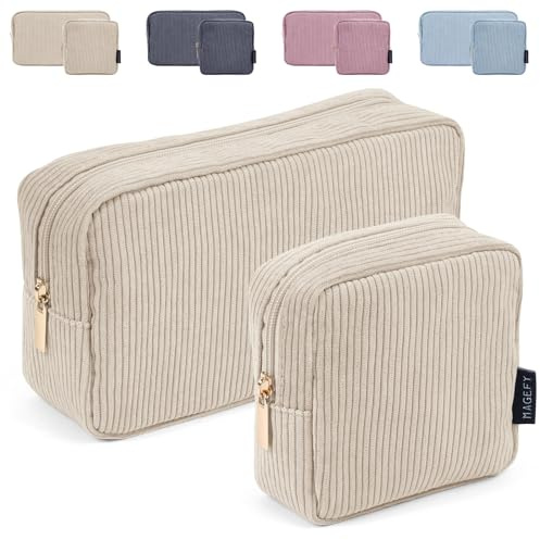 MAGEFY Kosmetiktasche Kleine Make up Tasche für Handtasche, Cord Schminktasche Damen mit Fächern Reise Makeup Tasche für Frauen
