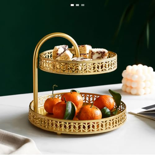 Lvpradior 2-Tier Golden Stainless Steel Fruit Basket - Rust-Resistant Countertop Bowl with Breathable Design, Space-Saving Kitchen Organizer for Fruits/Vegetables/Snacks Display/Dining Table