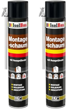 Isolbau Bauschaum B2 Montageschaum mit Aussprührohr - PU-Pistolenschaum Adapterschaum für Montage, Isolierung, Abdichtung, Innen & Außen - 2 x 750 ml