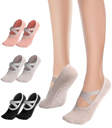 NebulaGlam 3 Paar Yoga Socken, Antirutsch Socken, Rutschfeste Socken Sport für Yoga, Barre, Pilates, Tanz, Barfuß, Trampolin, Zuhause, Krankenhaus für Damen und Herren (Dreifarbig)