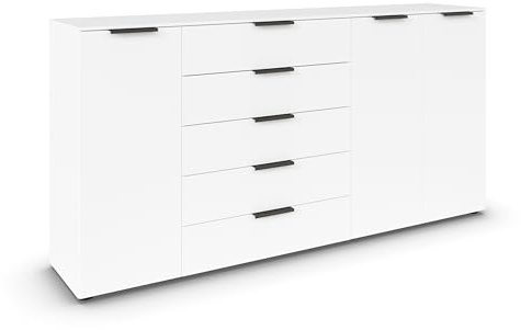 Rauch Möbel Flipp, Kommode, Farbe Weiß, Breite 199 cm | Sideboard, 3-türig, 5 Schubladen, Soft-Close-Funktion, für Schlafzimmer, Gästezimmer, Wohnzimmer, Garderobe, Flur