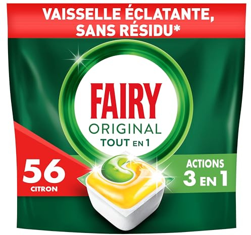 Fairy Original All in One Spülmaschinentabs, Zitrone, 56 Kapseln, wirksam, auch bei eingebranntem Fett, schützt Glas und Silber