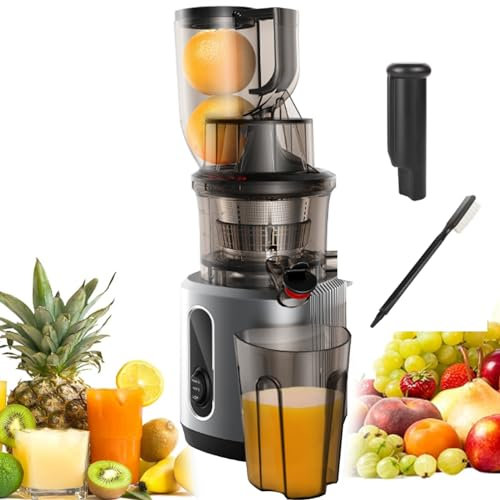 200w Masticating Juicers, Slow Cold Press Juicer Machine with 75mm Larger Inlet Continuous Feeding Mouth/Brush, Juicer Machines with Low Noise for Whole Vegetables and Fruits,Grey