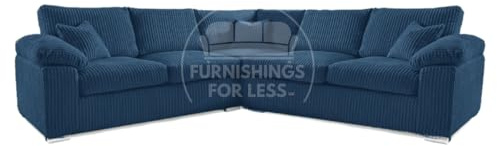 Furnishings For Less UK New Delta Large 5 Seater 2 Corner 2 Sofa Blue Jumbo Cord L Shaped Living Room Seating Bespoke (Blue, 2 Corner 2-5 Seater)