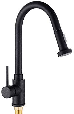 360 ° drehbarer Küchenarmatur, ausziehbar mit Brause-Mischventil, Wasserhahn mit 2-Strahl-Einhebel-Küchenmischer für die Küche, BlackFaucet
