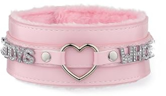 ADEMISHIA Rosa Flauschiges Herz O-Ring Leder Choker Halsband für Frauen, handgefertigte Punk Gothic Buchstaben Halskette, verstellbarer Modeschmuck (DADDY, Rosa)