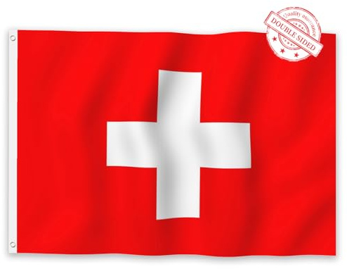 Aoihrraan Schweiz Flagge 30x45cm Doppelseitige Schweizer Nationalflaggen Banner Für Feiern Im Freien Haus Garten Veranda Party Dekoration Fahnen Mit 2 Stabilen Ösen Präzision Maschine Genäht
