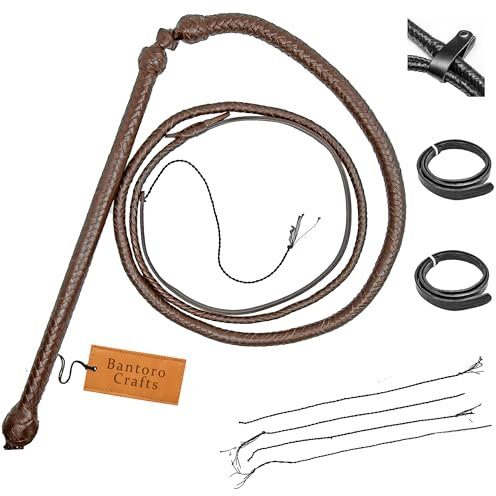 Marrone Frusta 12 trecce Fili Pelle Intrecciata Frusta in Vera Pelle Pancia in Pelle e Supporto in Pelle all'Interno Frusta Che schiocca Forte (7 Piedi (2,1 Metri))