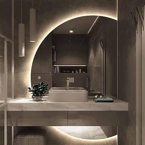 Specchio LED retroilluminato antiappannamento a mezzaluna, grande e dimmerabile per camera da letto, ingresso - antiriflesso, specchio da trucco per toeletta