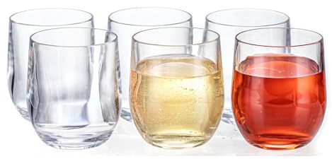 MIYOPESI 14oz Clear Thick Stemless Wines Cups (Set of 6), Shatter-Proof Acrylic Old-fashioned Glasses, Reusable Plastic Bar Glasses, BPA-Free, Dishwasher-Safe