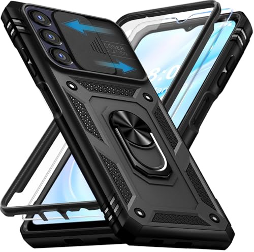 Giyer Panzerhülle für Samsung Galaxy A16 5G Hülle mit Schutzfolie, Handyhülle A16 5G Case mit Kameraschutz 360° Metall Ring Ständer, Stoßfest Schutzhülle für Samsung A16 5G Cover Tasche (Schwarz)