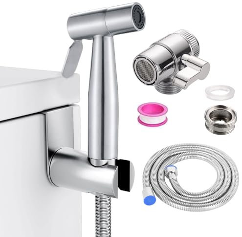 Portable Bidet Sprayer Kit, Stainless Steel Toilet Sprayer, Douche Shower Jet Spray for Toilet with Tap Diverter for Kitchen Sink Faucet or Bathroom - M22 x M24 Polished Chrome Faucet Adapter for Tap