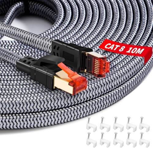 YIIFELL Cavo Ethernet Cat 8 10 Metri, 40Gbps 2000MHz Cavo LAN Nylon Ethernet Cable Alta Velocità Cavo di Rete per Router, Switch, Modem, Laptop, PS5/PS4, Smart TV, Xbox
