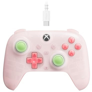 8Bitdo Ultimate Mini Wired Controller for Xbox with RGB Lighting Fire Ring, Hall Effect Joysticks and Triggers, for Xbox Series X|S, Xbox One, Windows 10/11 - Officially Licensed (Translucent Pink)