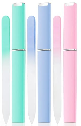 Nail File Glass Nail File 3 Pack Premium Glass Nail File with Case Crystal Nail File Professional Salon Manicure Tool for Natural Nails Stocking Fillers for Women and Girls