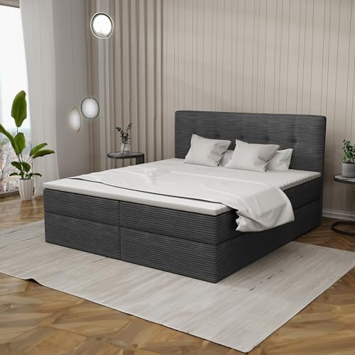 Imebel Boxspringbett 160x200 mit Bettkasten - Bett mit Matratze und 2 Bettkästen - Schlafzimmerbett mit Topper - Bequemes und Elegantes Doppelbett für das Schlafzimmer