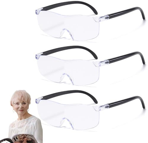 3 Stück Lupenbrille Leselupe 150%，200%, 300% Vergrößerungsbrille, Lese Lupenbrille, Randloses, Antiblaues Licht, Lupenbrille für Brillenträger, Geeignet für Arbeiten Im Nahbereich