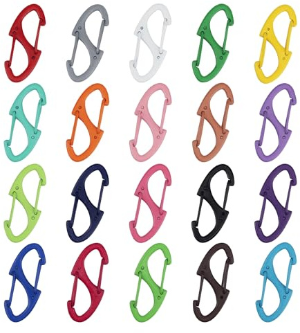 Comforing 20pcs Mini S Carabiner Clips Dual Opening Aluminum Keyring Clip Small Snap Hook for Keyrings, Camping, Fishing, Hiking