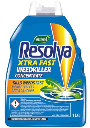 Resolva Xtra Fast Weedkiller Concentrate Fast-Acting Weed Control for Lawns, Gardens & Driveways – Kills Weeds and Roots in 24 Hours – Effective Solution for Tough Weeds & Vegetation – 1 Liter