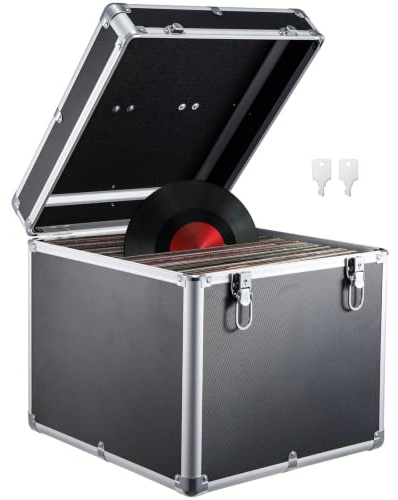 CROWNSHOP LP Storage Case 12 Record Storage Box 12 Vinyl LP Storage Box Case Aluminum Portable Lockable DJ Flight Carry Case Holds Albums Vinyl Record Storage