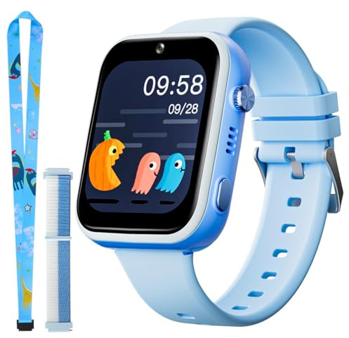 OKYUK Smartwatch Kinder, 4G smartwatch, GPS Tracker,Armbanduhr Kinder Junge,kinderuhr mit Video Phone Call, Schulmodus, SOS-Funktion, Kamera und Schrittzähler (T45 Blau)