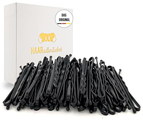 HAARallerliebst® 50 Bobby Pins schwarz – 5cm Haarklammern für Damen – Extra stark & langlebig – nachhaltige Geschenkbox – Haarnadeln für Frisuren, Haarstyling Zubehör (schwarz, 50 Stück)