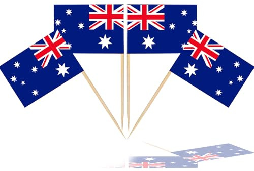 100Pcs Mini Australia Flags on Sticks, Toothpick Flags for Sandwich Cheese Food Label, Australia Flag Cupcake Toppers Countries Nation European Cocktail Sticks Royal Event Table Decor