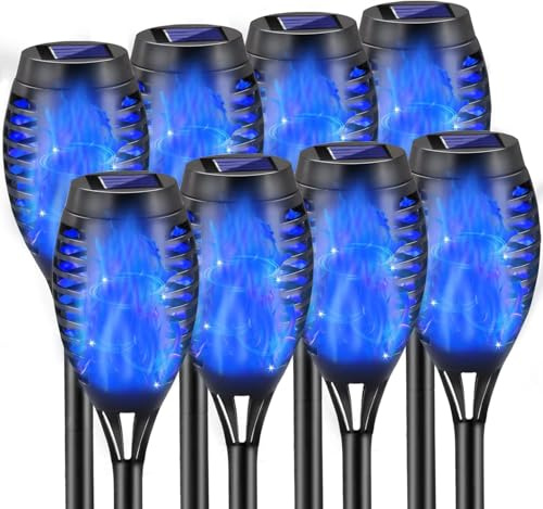 Mateju Solarleuchten Solarlampen für Außen Garten, IP65 Wasserdicht LED Lampen Gartenfackeln Beleuchtung Wetterfeste Wegleuchte für Weg Hinterhöfe Rasen Balkon Deko, Flamme (Blau,6 pcs)