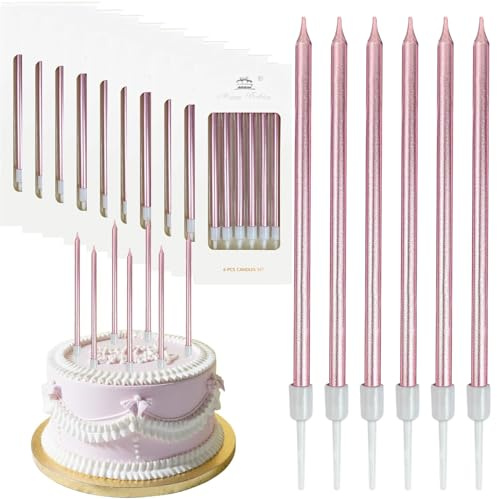 60 Stk rosa Geburtstagskerzen für Kuchen, Party & Deko | Tortenkerzen in Pastellrosa für Geburtstagstorte, Hochzeit & Abschlussfeier. Langanhaltend & tropffrei