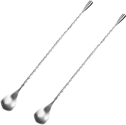 2 cucharas mezcladoras de acero inoxidable, cuchara coctelera, con diseño de patrón en espiral y mango largo, para el hogar, camarero (plata)