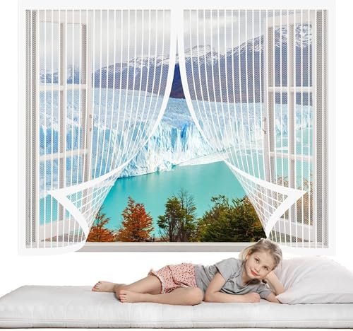 Zanzariera Finestra Magnetica su Misura 145 x 145 cm Anti Insetti Traspirante Antizanzare Chiusura Automatica per Balcone e Porta Finestra, Bianco