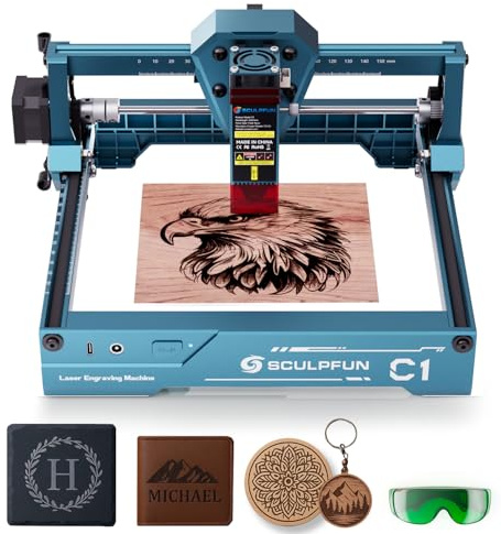 SCULPFUN C1 Mini Lasergravierer 3W, tragbare Lasergravurmaschine mit 0,04 mm ultrafeinem Punkt, breite Kompatibilität, Gravurbereich 150 x 130 mm