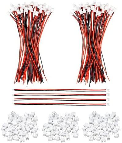 HAXIHA 100 Pairs JST PH 2.0 2Pin Micro Conector,JST 2Pin Enchufe de Conector Hembra y Macho,con Cable Eléctrico de 10cm