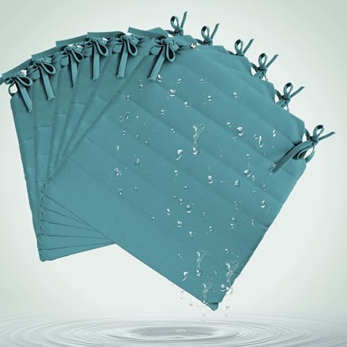Pack 6 Cojín para silla 42x40x4 cm｜Repelente al agua y fácil de limpiar｜Con cintas de sujeción｜Funda con cremallera desmontable｜Uso interior y exterior｜Ideal para comedor, terraza, jardín u oficina