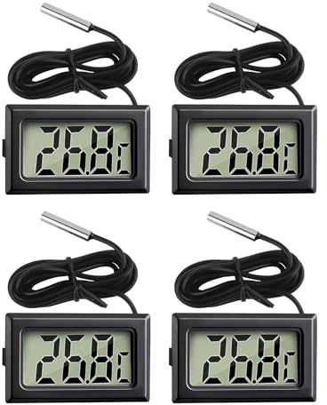 4 Pack Digital Thermometer with External Probe LCD Indicator Temperature Monitor Sensor for Kitchen Home Fridge Freezer Aquarium Refrigerator Cold Storage Black (-50°C to 110°C)