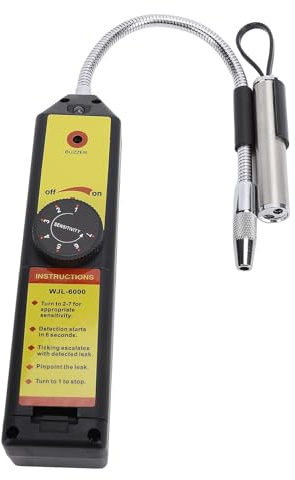 Luocute Detector de Fuga de HVAC de Helio Avanzado y Freón, 7 Niveles de Tasta de Fuga de Gas Ajustable de (con luz LED (Requiere 3X baterías CR2032 no)