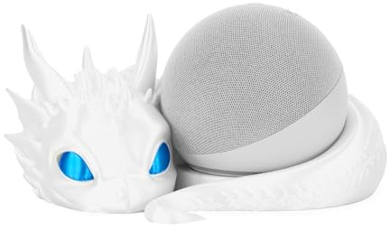 Costume Wizard Dragon Stand for Echo and Dot 4th/5th Gen, 3D Printing Dragon Speaker, Holder for Echo Dot 5th Gen and 4th Gen, USA Manufactory (White)