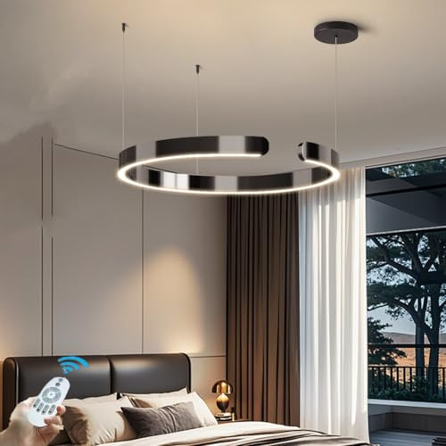 CNMKLM LED Hängeleuchte Dimmbar Moderne Ring Esszimmer-Pendelleuchte Kreatives C Design Hängelampe Höhenverstellbar Pendellampe Für Esstisch,Wohnzimmer,Schlafzimmer(Schwarz,1 ring/40CM/25W)