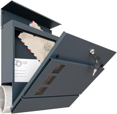 Wandbriefkasten Anthrazit RAL 7016 mit Zeitungsfach – Wetterfest & rostfrei durch Pulverbeschichtung – Briefkasten zur Wandmontage – Modernes Design – inkl. Montagematerial