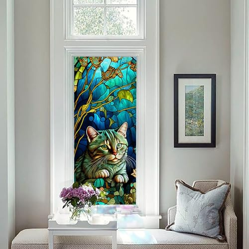 Vinilos para Cristales Hoja Azul del Gato Vinilo Adhesivo Cristal Translucido Vinilo Opaco para Ventanas Anti Sol Window Film Anti Mirada Pegatina Cristal Privacidad Dormitorio 40x60cm/1 Pcs
