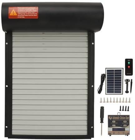 TARSHYRY Automatische Hühnerkoop -Tür, Solar Angetriebene Automatische Hühner -Coop -Tür Hähnchen -Stalltür Automatische Hühnertür mit Lichtsensor Timer Fernbedienung LED -LED -Bildschirm (BLACK)