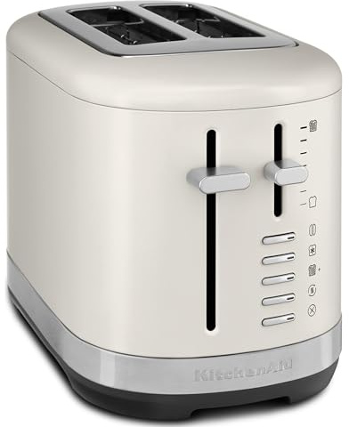 KitchenAid Tostapane 2 Fette, Fessure Extra-Larghe per Pane Artigianale & Bagel, 7 Livelli di Doratura, Funzioni Bagel/Scongela/Riscalda, Leva Sollevamento, Scocca Metallo, Bianco Porcellana