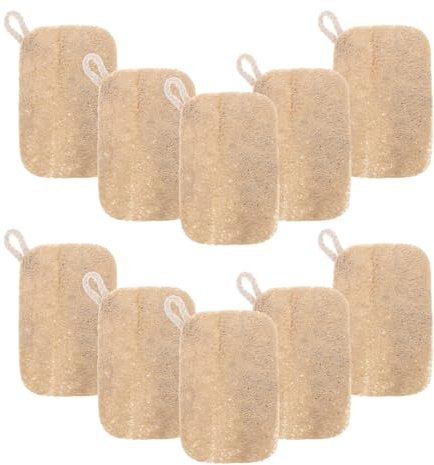Mipcase Esponjas para Platos de Lufa Khaki 10piezas, Limpieza Suave | Estropajos de Lufa, Reutilizables y Multiuso, Antirayaduras para Cocina, 10 Unidades
