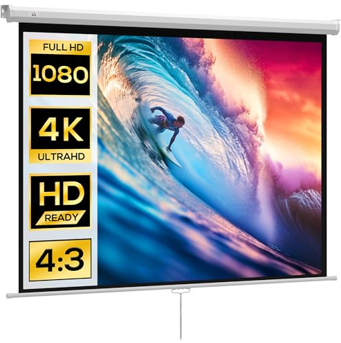 HOMCOM Beamer Leinwand 84 Zoll 171 x 128 cm HD 4K 4:3 Rollo-Leinwand Projektionsleinwand für Büro-Präsentationen Heimkino