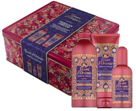 Tesori d'Oriente, Persian Dream Set Doccia, Include Doccia Crema 250 ml, Bagno Crema 500 ml e Profumo Aromatico 100 ml, Con Note di Melograno e Gelsomino che Durano a Lungo, Confezione Regalo