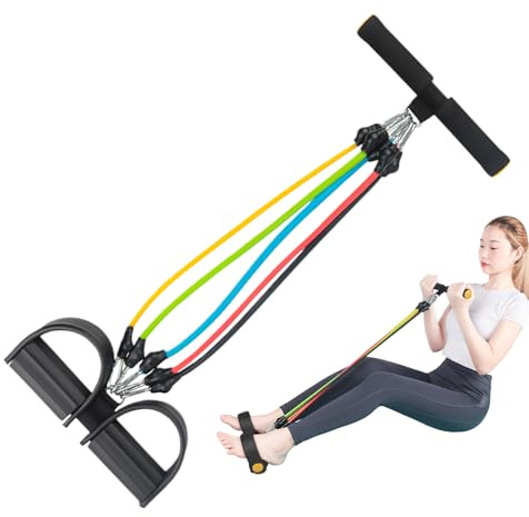 Fascia di resistenza multifunzione con pedale e maniglie – Attrezzatura fitness con corda di tensione per esercizi per addominali, braccia, gambe e vita con tubo elastico per yoga a casa | Dimagriment