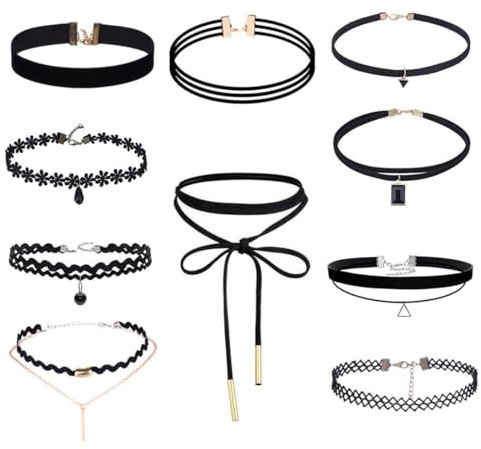10 Stück Choker Kette Damen, Samt-Gothic-Tattoo-Spitzen-Choker, Verstellbare Klassische Kropfband Schmuck, für Frauen und Mädchen,Dancing Halloween Geburtstag Party Cosplay