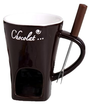 Chocolate Fondue Mug, Chocolate Fondue Set with Forks, Ceramic Melting Cup Gift Set, Butter Warmer Pot, Fondues Cup Set for Cheese, Chocolates & Butter, Melt Hot Pots Bowl Set for Home Gifts (Brown)