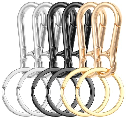 TIESOME 6Pcs Metal Keychain Carabiner Clip, Stainless Steel Heavy Duty Key Chain, Keyring Key Ring Chain Clips Hook Holder Key Organizer for Men Women
